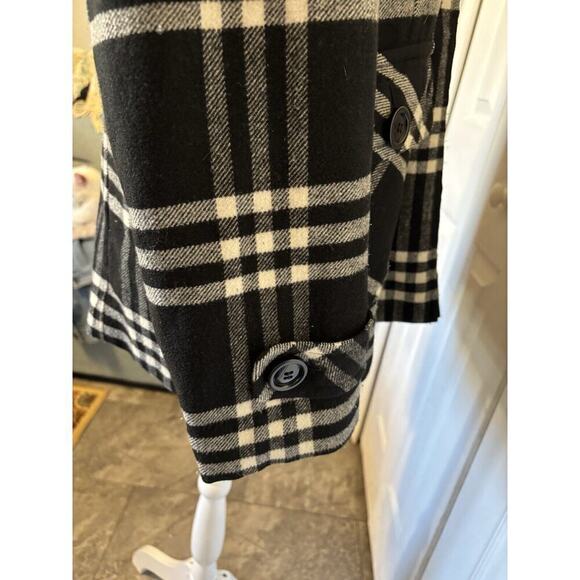 Black White Plaid Jacket Hoodie Giacca Gallery Large Soft Lined Back Yoke - Picture 6 of 9
